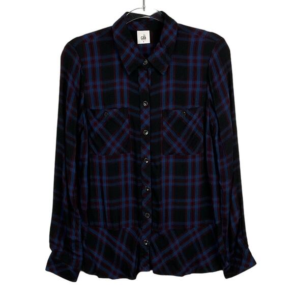 CABI Button Up Down Moody Plaid Shirt Top Blue Garnet Dark Plaid sz Small 3431 - Picture 6 of 13